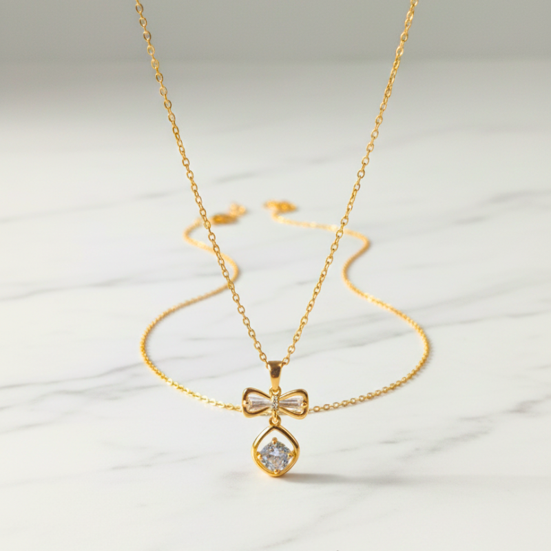 Elegant Bow Crystal Drop Necklace