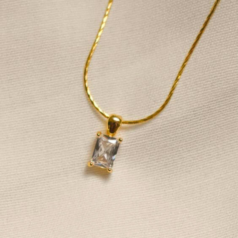 Rectangle Pendant Necklace Gold Plated