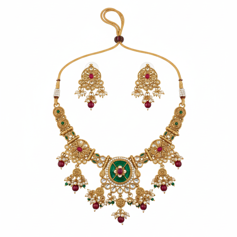 Temple Style Matte Gold Choker Set for Women