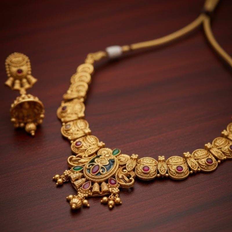 Traditional Ruby Emerald Necklace Set