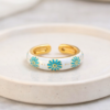 White & Blue Floral Enamel Ring