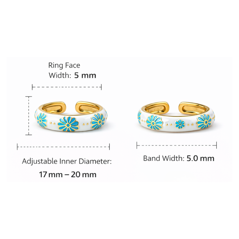 White & Blue Floral Enamel Ring