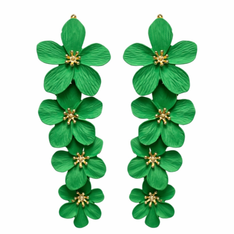 Green Floral Long Dangle