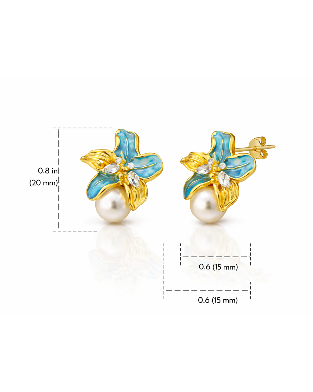 Blue Floral Pearl Stud