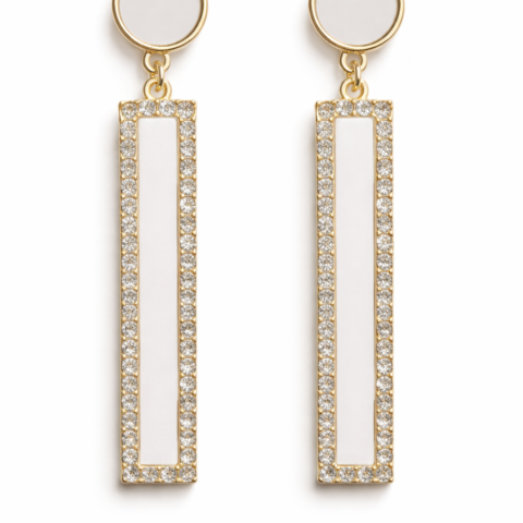 White Rectangular Earrings