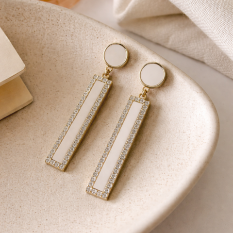 White Rectangular Earrings