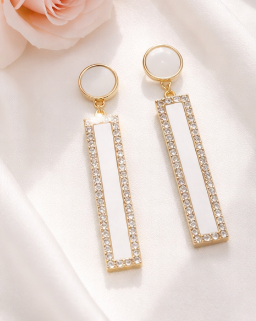 White Rectangular Earrings