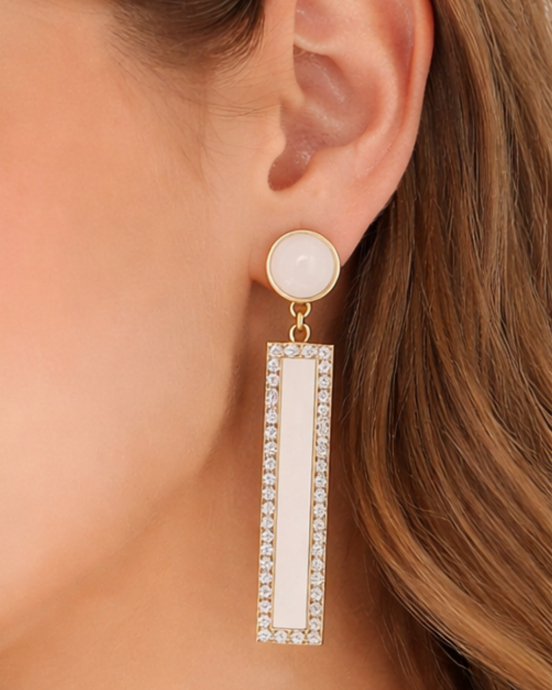 White Rectangular Earrings