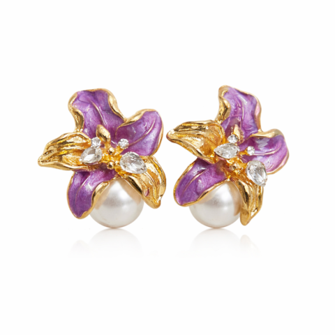 Purple Enamel Floral Stud