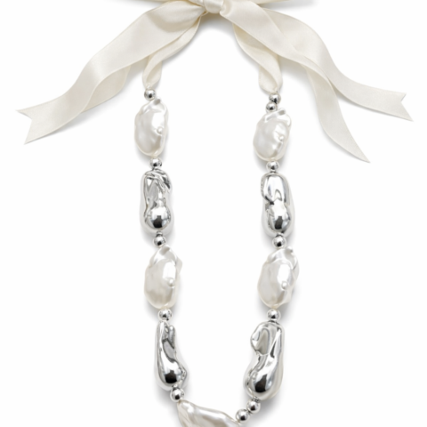 Statement Necklace with Black Satin Ribbon