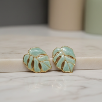 Enamel Leaf Stud