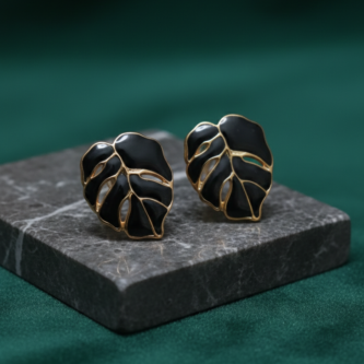 Enamel Leaf Stud