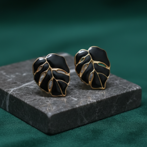Enamel Leaf Stud