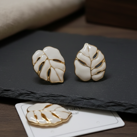 Enamel Leaf Stud