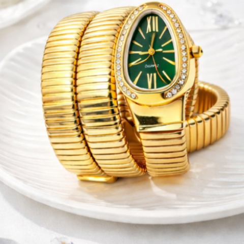 Gold Bracelet Green Dial Watch