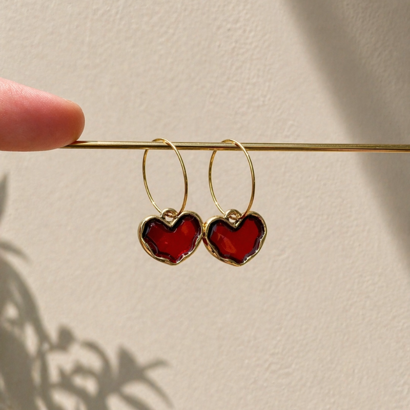 glossy red heart earrings