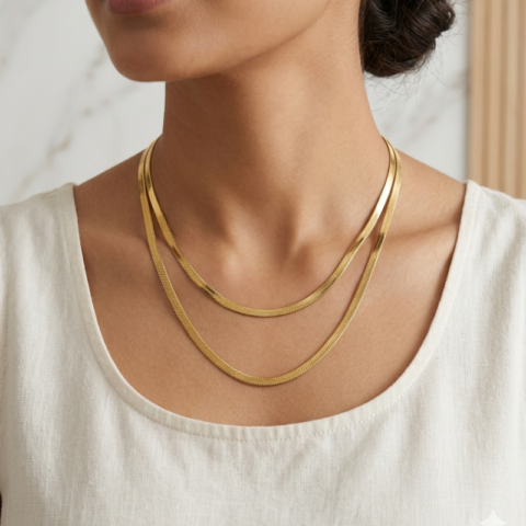 gold herringbone necklace