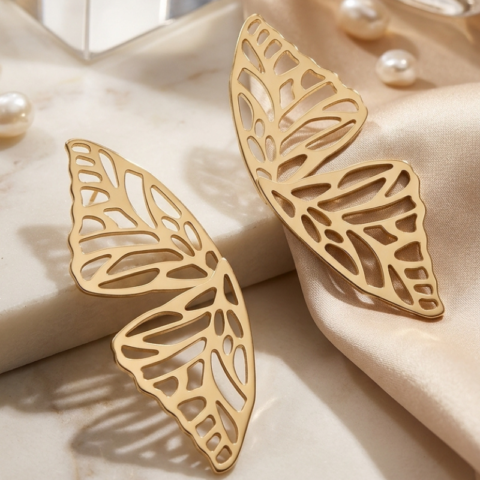 wing statement earrings gold