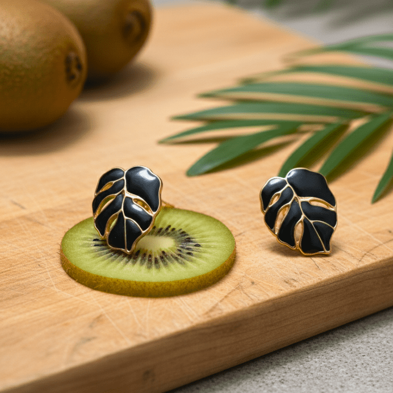 Rush The Label Green Enamel Leaf Stud Earrings for Women & Girls | Gold Plated Fashion Jewellery