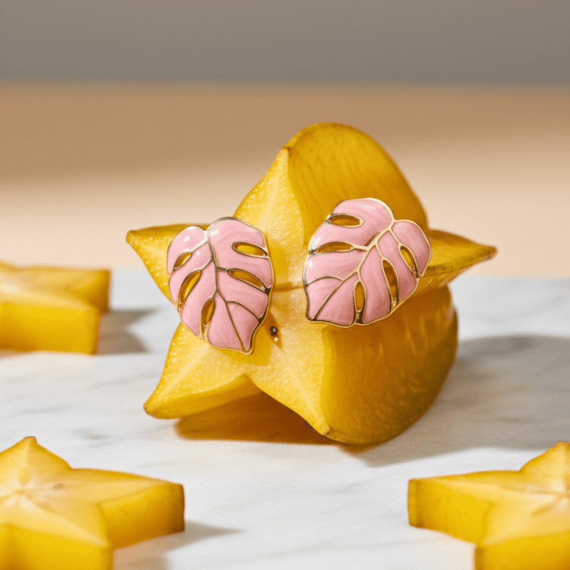 Rush The Label Green Enamel Leaf Stud Earrings for Women & Girls | Gold Plated Fashion Jewellery