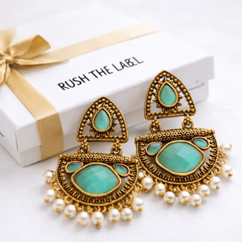 Green Stone Chandbali Earrings