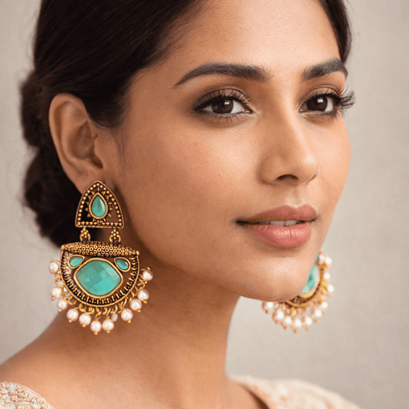 Green Stone Chandbali Earrings