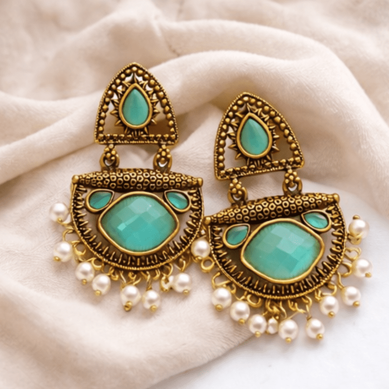 Green Stone Chandbali Earrings