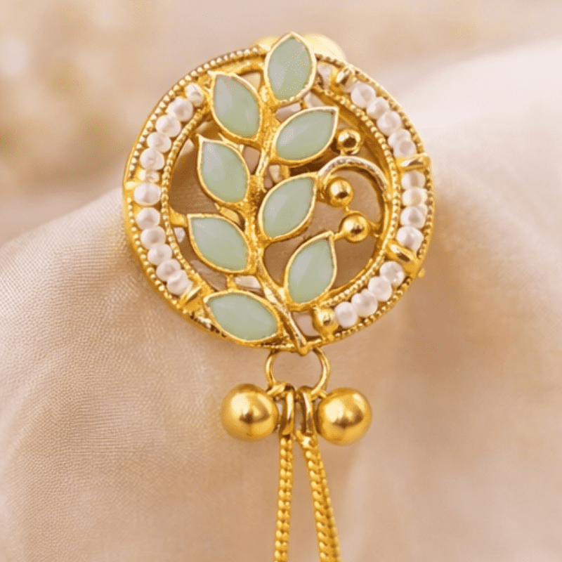 Elegant Gold Plated Green Leaf Stone Long Tassel Earrings for Women