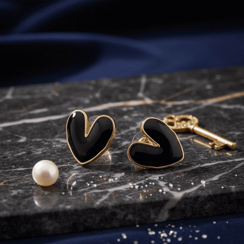 Rush the Label Black Heart Shape Enamel Stud Earrings for Women & Girls