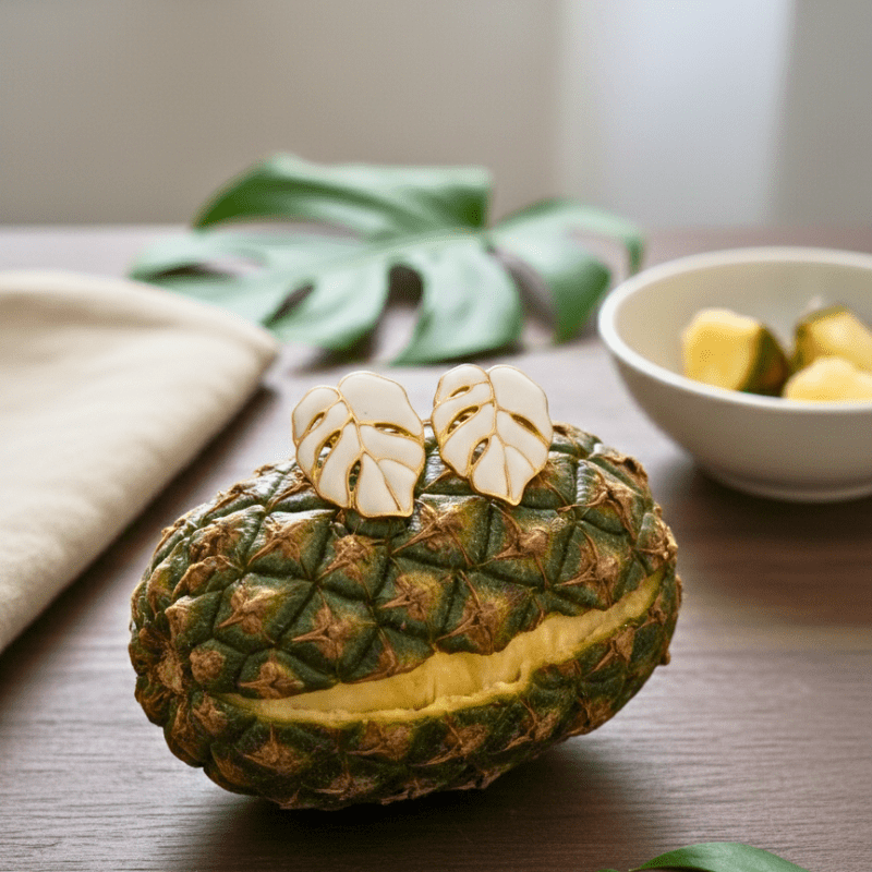 Rush The Label Green Enamel Leaf Stud Earrings for Women & Girls | Gold Plated Fashion Jewellery