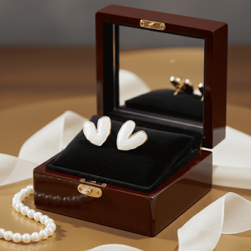 Rush the Label Black Heart Shape Enamel Stud Earrings for Women & Girls